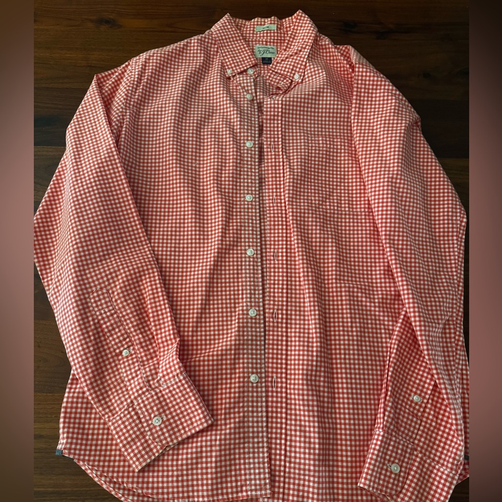 J. Crew Men's Red Gingham Button Down Shirt